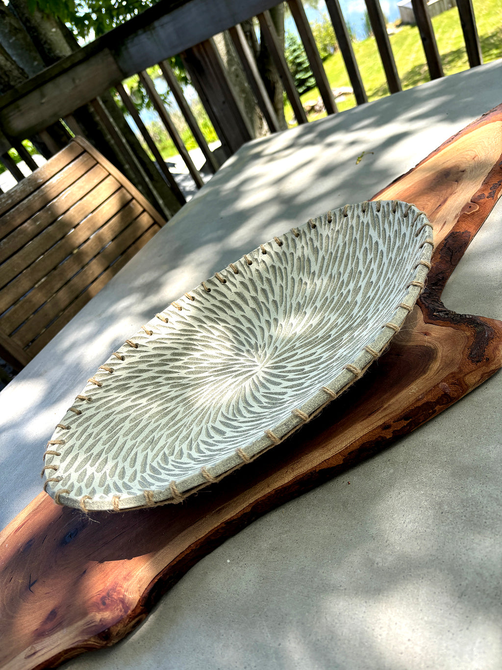 Dark Granite Large Oval Sgraffito Bowl