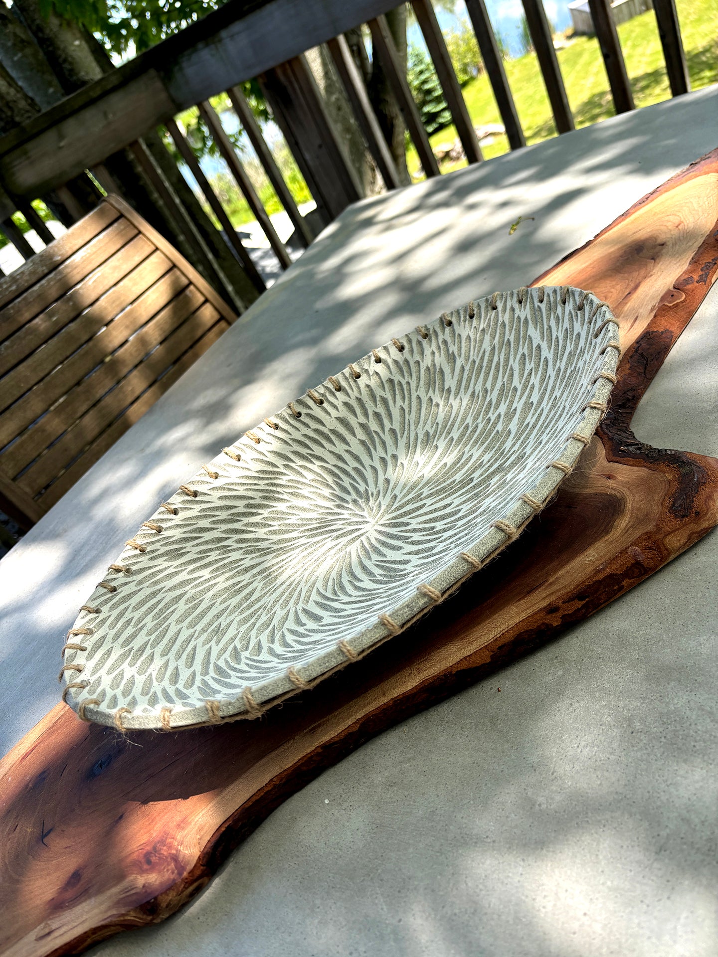 Dark Granite Large Oval Sgraffito Bowl