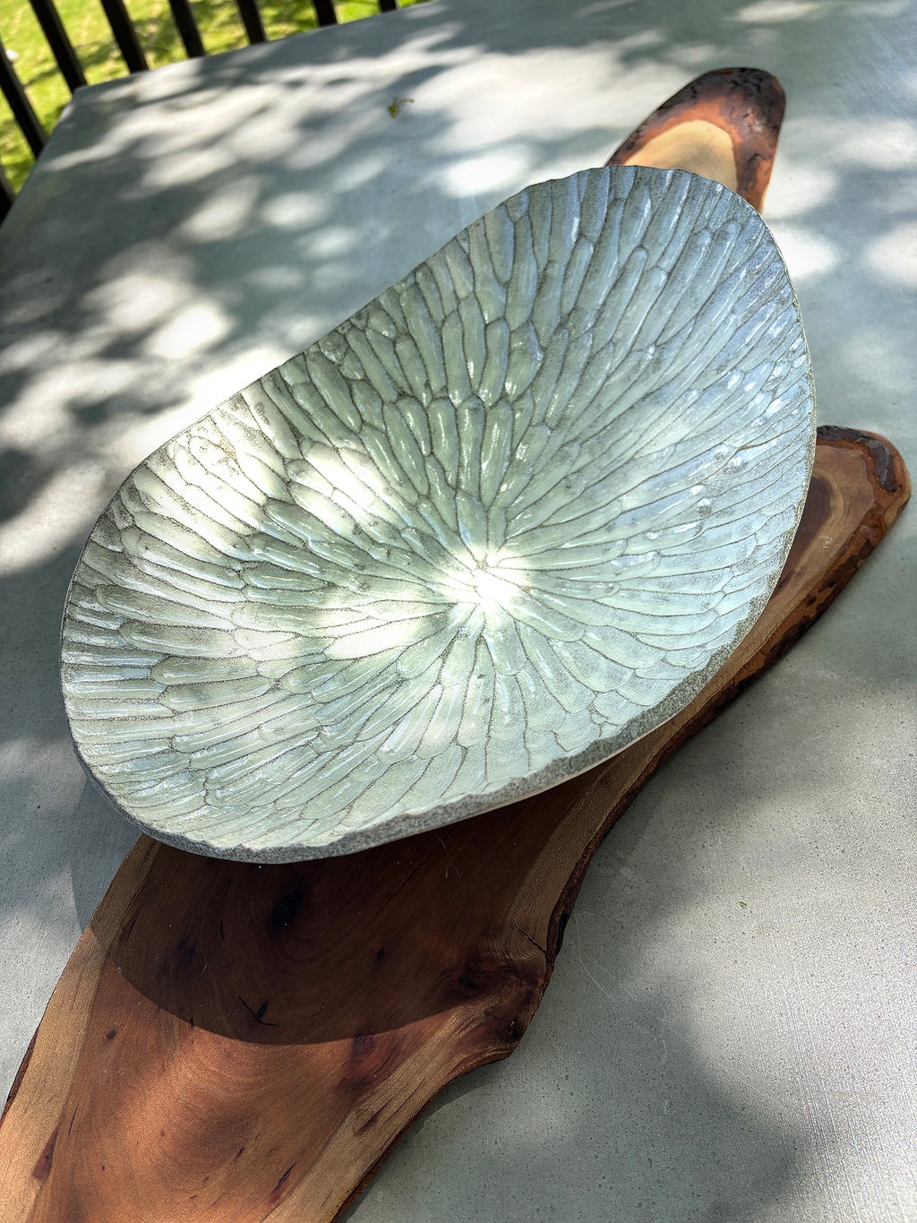 Dark Granite Large Oval Carved Bowl