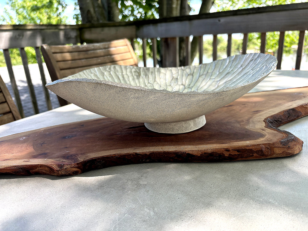 Dark Granite Large Oval Carved Bowl