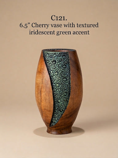 Cherry Vase with Textured Green Accent