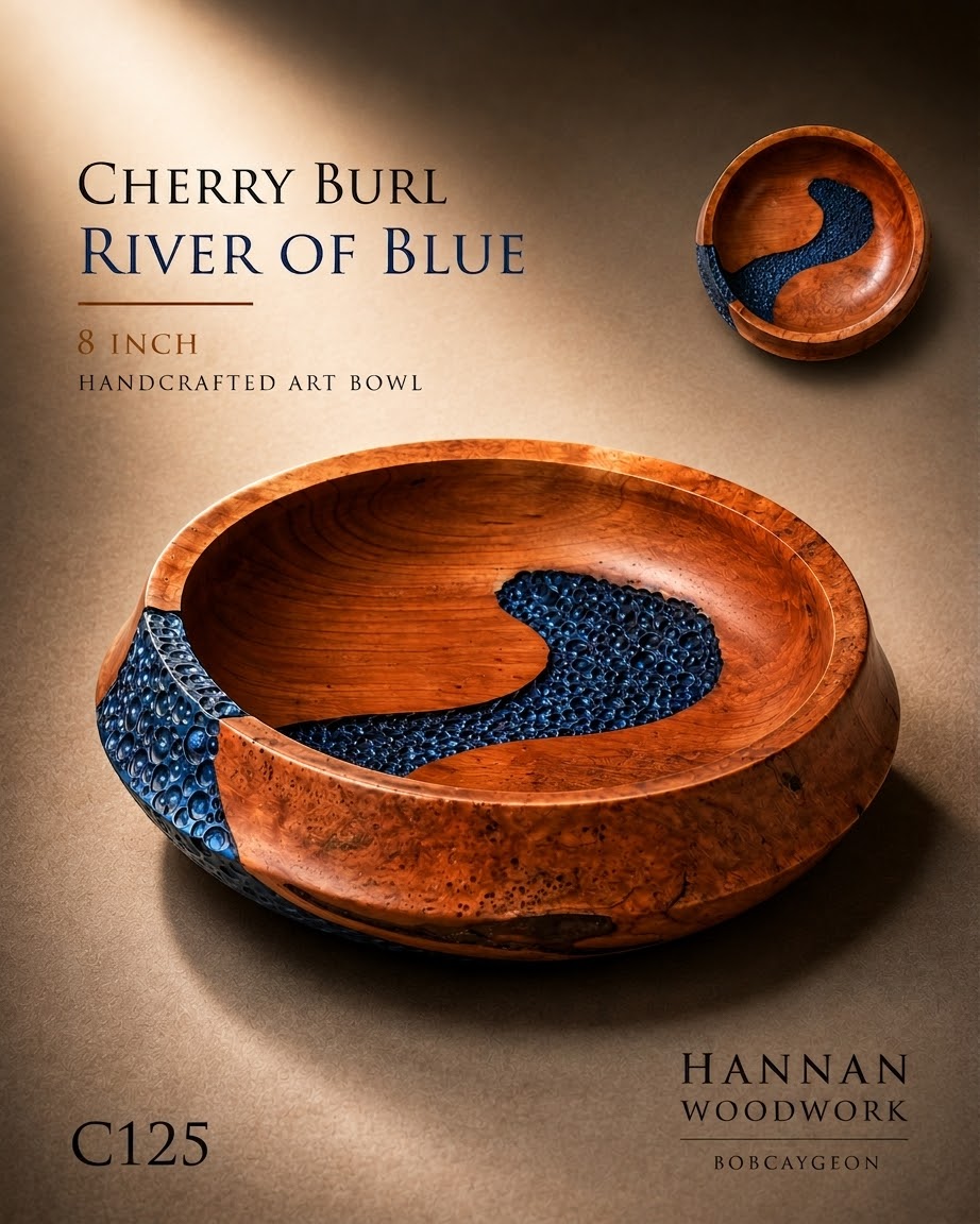 Cherry Burl Dish with Textured Blue Inlay