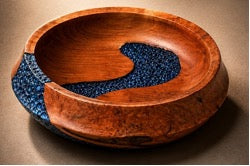 Cherry Burl Dish with Textured Blue Inlay