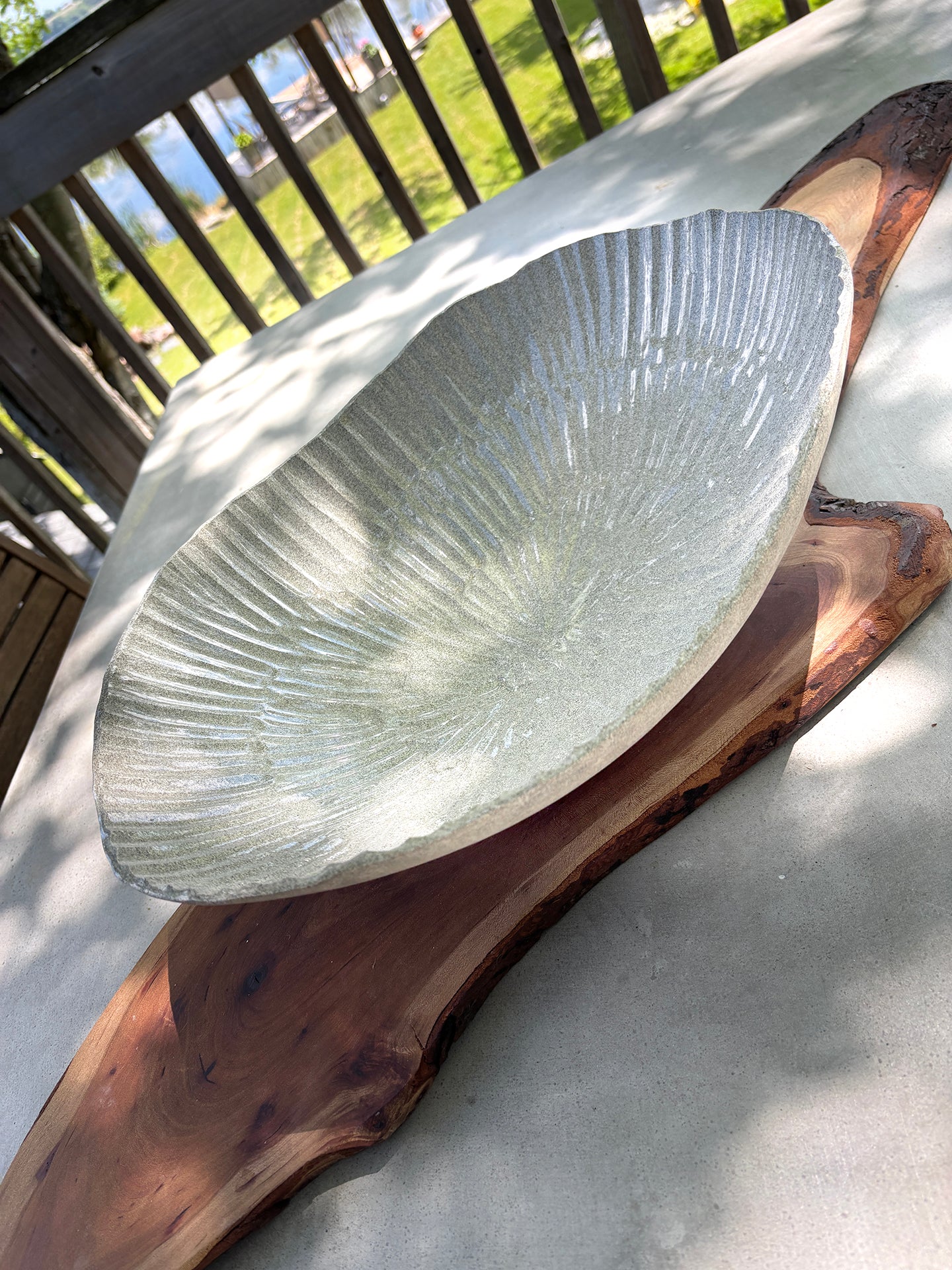 Granite Round Carved Bowl with Raised Foot