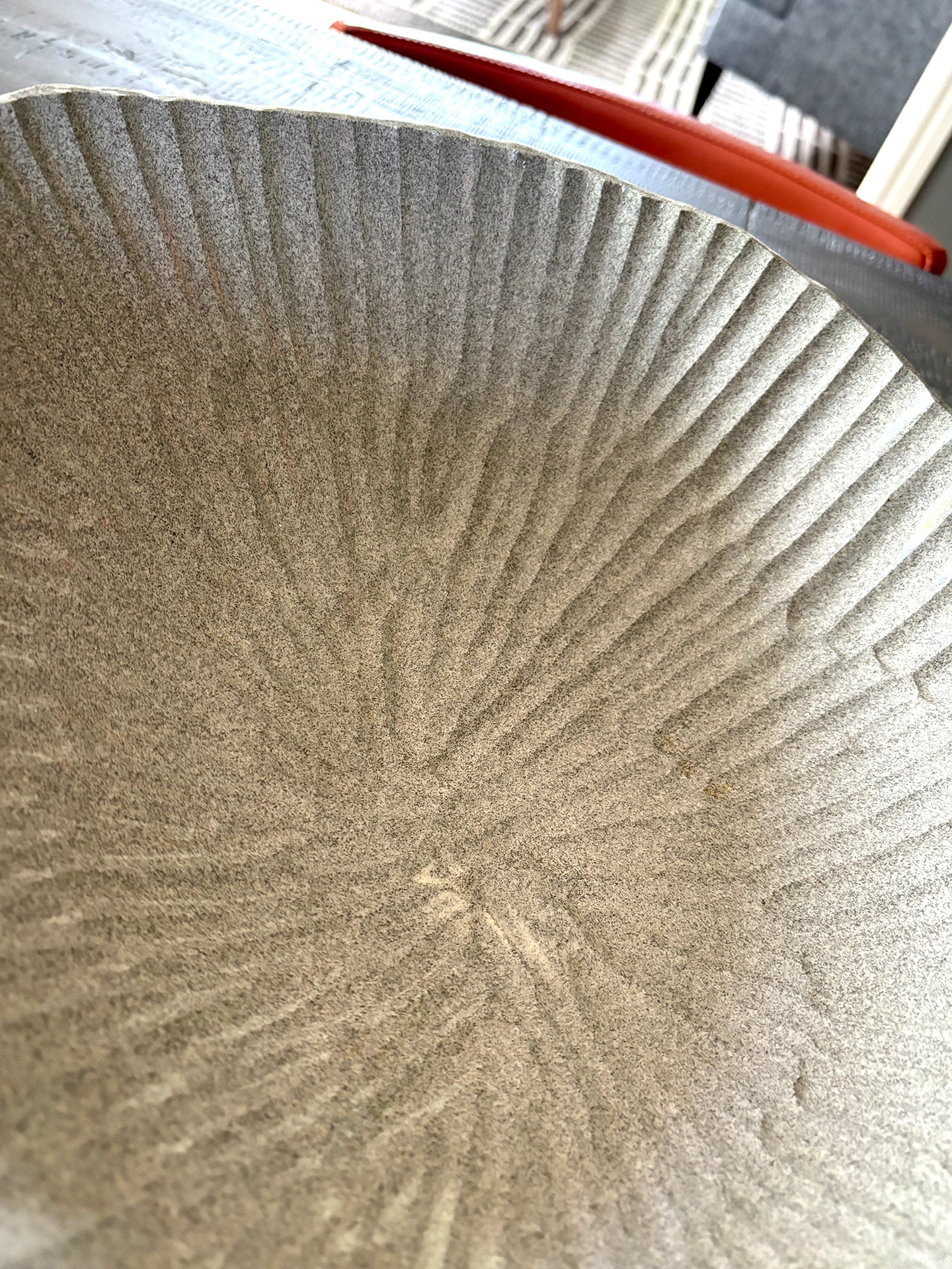 Granite Round Carved Bowl with Raised Foot